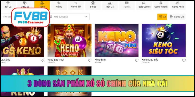 3 dòng sản phẩm xổ số chính của nhà cái